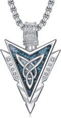 wholesale 925 Sterling Silver Blue Stone Celtic Knot Arrowhead Pendant Necklace  Norse Jewelry for Men Women Gifts 43cm Chain Length-0-0