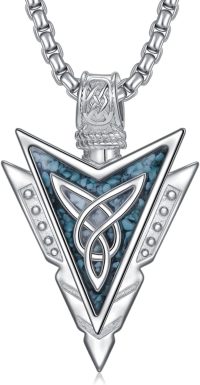wholesale 925 Sterling Silver Blue Stone Celtic Knot Arrowhead Pendant Necklace  Norse Jewelry for Men Women Gifts 43cm Chain Length-01-Arrowhead Turquoise