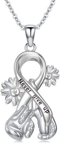 wholesale 925 Sterling Silver Pink Ribbon Pendant Necklace - Never Give Up Breast Cancer Awareness Jewelry for Survivors Gifts-Breast Cancer-Boxing-2