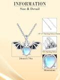 wholesale 925 Sterling Silver Heart-Shaped Moonstone Bat Pendant Necklace for Women Girls  48cm Chain Length-0-5