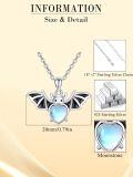 wholesale 925 Sterling Silver Heart-Shaped Moonstone Bat Pendant Necklace for Women Girls  48cm Chain Length-0-5