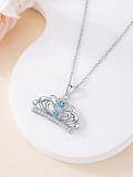 wholesale 925 Sterling Silver Crown Pendant Necklace Wholesale With Blue Gemstone-0-1