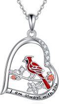 wholesale 925 Sterling Silver Red Cardinal Heart Pendant Necklace with Stones and Engraving - Gifts for Women-0-0