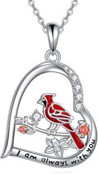wholesale 925 Sterling Silver Red Cardinal Heart Pendant Necklace with Stones and Engraving - Gifts for Women-4-Cardinal Necklace