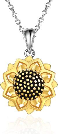 wholesale 925 Sterling Silver Black Gold Plated Sunflower Pendant Necklaces for Women - You Are My Sunshine Gift Ideas-Sunflower Necklace