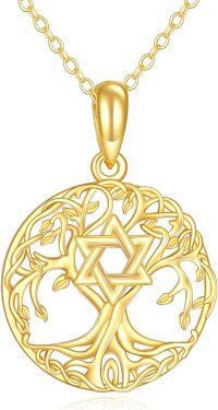 wholesale 14K Gold Star of David Tree Of Life Pendant Necklace - Real s For Women-Star of David