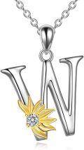wholesale 925 Sterling Silver Gold & Sterling Silver Sunflower Initial Necklace with CZ Charm for Women - Perfect Gift for Her-0-0