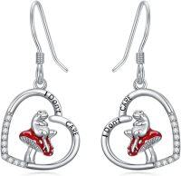 wholesale 925 Sterling Silver Frog on Mushroom Heart-Shaped Drop Earrings - Hypoallergenic  for Her-Mushroom Frog