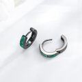 wholesale Black 925 Sterling Silver Malachite Inlay Hoop Earrings - Punk Gothic Style Jewelry for Women and Men-0-4