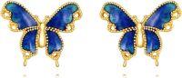 wholesale 14K Gold Blue Enamel Butterfly Stud Earrings for Women-Blue Butterfly