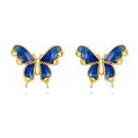 wholesale 14k Gold Blue Enamel Butterfly Stud Earrings For Women-Blue Butterfly