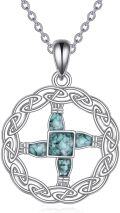 wholesale 925 Sterling Silver Celtic Knot Turquoise Cross Pendant Luck Charm Necklace for Women Girls Gifts-0-0