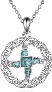 wholesale 925 Sterling Silver Celtic Knot Turquoise Cross Pendant Luck Charm Necklace for Women Girls Gifts-Cross-St Bridgets