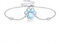 wholesale 925 Sterling Silver Moonstone Paw Print Adjustable Bracelet for Women Girls-Paw Print