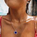wholesale 925 Sterling Silver Lapis Lazuli Sun Charm Necklace - 18.2 Rhodium Plated Chain, 13mm Pendant-0-1