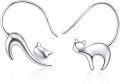 wholesale 925 Sterling Silver Black Cat Drop Earrings for Women Girls Gifts -0-0