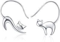 wholesale 925 Sterling Silver Black Cat Drop Earrings for Women Girls Gifts -Cat Dangle Earrings