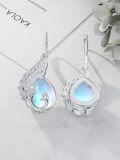 wholesale 925 Sterling Silver Peacock Feather Moonstone Leverback Dangle Drop Earrings for Women-0-3