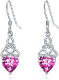 wholesale 925 Sterling Silver Heart Birthstone Celtic Knot Dangle Leverback Earrings-0-98