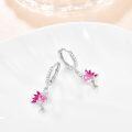 wholesale 925 Sterling Silver Pink Flamingo Drop Earrings with Cubic Zirconia and Red Stones-0-1