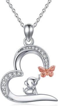wholesale 925 Sterling Silver Elephant & Butterfly Heart Pendant Necklaces for Girls Gifts-Elephant-1