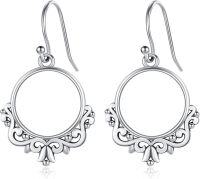 wholesale 925 Sterling Silver Bali Style Hoop Drop Earrings for Women Gift Boxed 4cm Long-B-Vintage Filigree