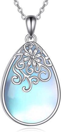 wholesale 925 Sterling Silver Blue Opal Flower Pendant Necklaces for Women s-Moonstone-Filigree