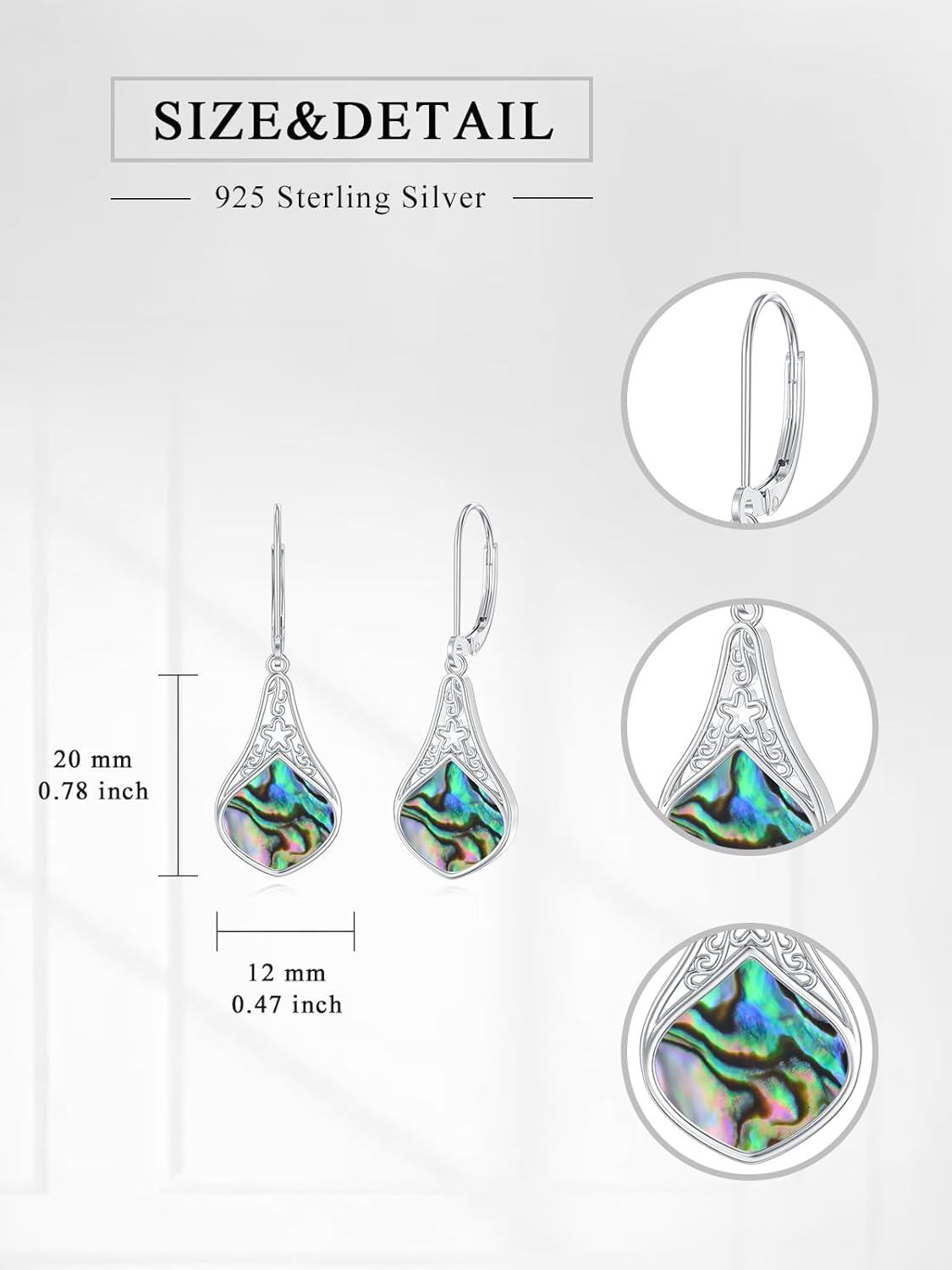 925 Sterling Silver Abalone Shell Teardrop Dangle Earrings  for Women-0-1