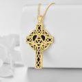 wholesale Gold 925 Sterling Silver Celtic Knot Cross Pendant with Black Onyx and Trinity Heart Charm - Irish Religious Infinity Love Jewelry Set for Women-0-2