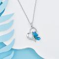 wholesale 925 Sterling Silver Heart-Shaped Pendant with Blue Butterfly and Cubic Zirconia Necklaces for Women-0-1