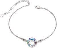 wholesale 925 Sterling Silver Blue Crystal Circle Chain Bracelet for Women s-Purple