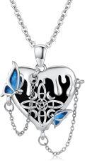 wholesale 925 Sterling Silver Gothic Butterfly & Pentagram Black Onyx Heart Pendant Necklace-0-0