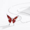 wholesale 925 Sterling Silver Red Opal Butterfly Charm Necklace for Women Dainty Cute Pendant Jewelry Birthday Christmas Gift for Wife Girlfriend Mom Teen-0-1