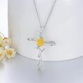 wholesale 925 Sterling Silver Yellow Gold Plated Cubic Zirconia Sunflower Faith Cross Pendant Necklace-0-3