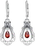 wholesale 925 Sterling Silver Red Crystal Teardrop Cat Face Pendant Leverback Earrings-0-0