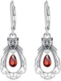 wholesale 925 Sterling Silver Red Crystal Teardrop Cat Face Pendant Leverback Earrings-Bat