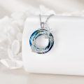 wholesale 925 Sterling Silver Blue Crystal Round Heart Pendant Necklace with Flying Phoenix Design - Fashionable and Adorable Animal Themed Jewellery for Women-0-2