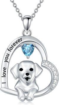 wholesale 925 Sterling Silver Birthstone Dog Heart Necklace Puppy Gift for Women-December(Blue Topaz)
