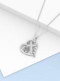 wholesale 925 Sterling Silver Engraved Volleyball Heart Cross Pendant Necklace for Women-0-4