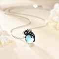 wholesale 925 Sterling Silver Black Cat Sleeping On Rainbow Moonstone Pendant Necklace-0-2