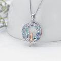 wholesale 925 Sterling Silver Cat on the Moon Pendant Necklace with Blue Circle Crystal for Women-0-1