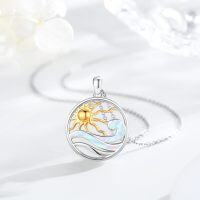 wholesale Sterling Silver Blue Opal Necklace w Starfish Flip Flop Shark Pendant-Wave White Opal