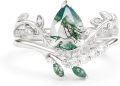 wholesale TOUPOP Natural Moss Agate Moissanite Wedding Ring Set For Women Pear Shaped Natural Moss Agate Ring Bridal Set 925 Sterling Silver 10k 14k 18k Solid Gold Engraved Egagement Anniversary Ring For Wife -0-0