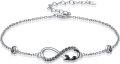 wholesale 925 Sterling Silver Infinity Bracelet w/ Black Cat Charms & Crystals - Adjustable Holiday Gift for Her-0-0