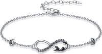 wholesale 925 Sterling Silver Infinity Bracelet w/ Black Cat Charms & Crystals - Adjustable Holiday Gift for Her-Cat Bracelet