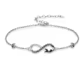 wholesale 925 Sterling Silver Infinity Bracelet Wholesale w/ Black Cat Charms & Crystals - Adjustable Holiday Gift for Her-0-0