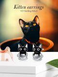 wholesale 925 Sterling Silver Black Cat in Cup Stud Earrings for Halloween-0-3