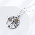 wholesale 925 Sterling Silver Tree of Life Sunflower and Daisy Pendant Necklace for Women Girls  45cm Chain Length-0-2