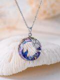wholesale 925 Sterling Silver Round Mermaid Necklace with Purple Crystal & Ocean Waves 45cm Chain - For Women/Girls-0-2
