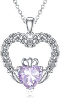 wholesale 925 Sterling Silver & Pearl Irish Claddagh Heart Necklace with June Birthstone, 20mm Pendant, 18+2 Chain, Gift for Her-June(Alexandrite)